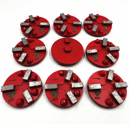 3' STI Prepmaster Doble Pinos Integrados EG Sistema de cambio de suelo Preparación de revestimientos de suelo dañados Eliminación de PCD Pucks W/ Cuatro PCD completos redondos y cuatro barras de diamante de protección